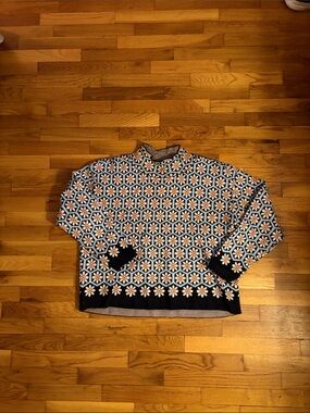 Maeve Navy and White Floral Geometric Crewneck Sweater